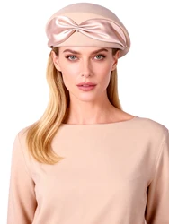Women's Camel Wool Felt Beret Hat with Bowknot Winter Wedding Church Tea Party Black Fascinator Lady Style