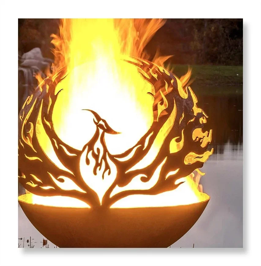 

Outdoor Camping Firepit Rustic Wood Burning Garden Decorative Phoenix Fire Pit Ball