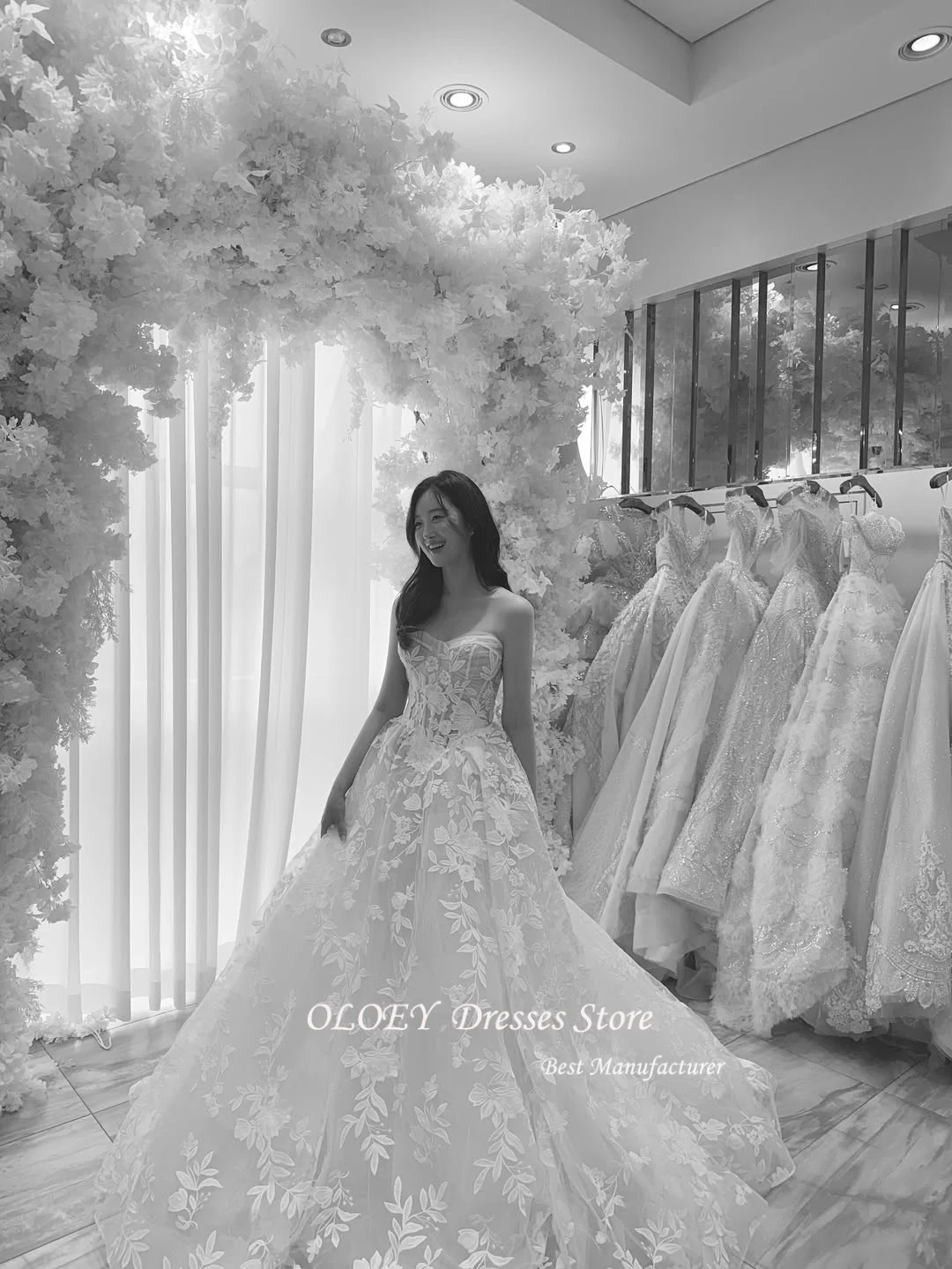 Suknia Ślubna OLOEY Linia A Bez Ramiączek Z Bufiastymi Rękawami Koreańska Suknia Ślubna Sesja Zdjęciowa Personalizowane Vestidos De Novias