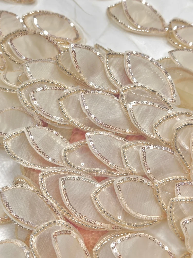 Luxury Elegant 3D Floral African Beaded Lace Fabric 2026 French Nigerian Sequins Mesh Tulle Lace Fabric For Party Wedding Dress