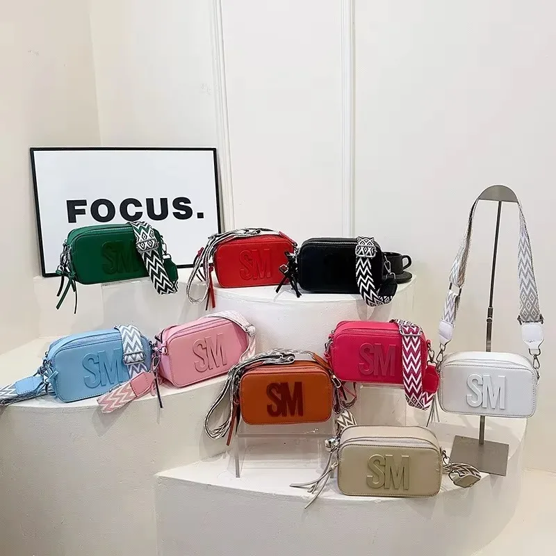 New Women's Candy-Colored Letter Decoration Crossbody Bag Double-Zipper Compartment  Square Bag Teenage Girls Convenient Camping