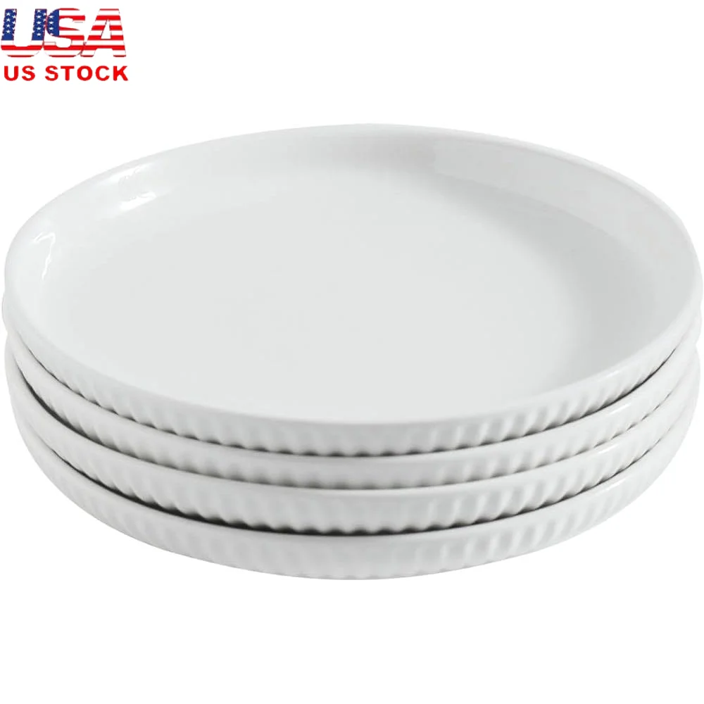 

Dinner Plate Set of 4 Ceramic Plates Dishwasher Microwave Safe Round Design Kitchen Dinnerware Elegant Tableware Gift Ideal
