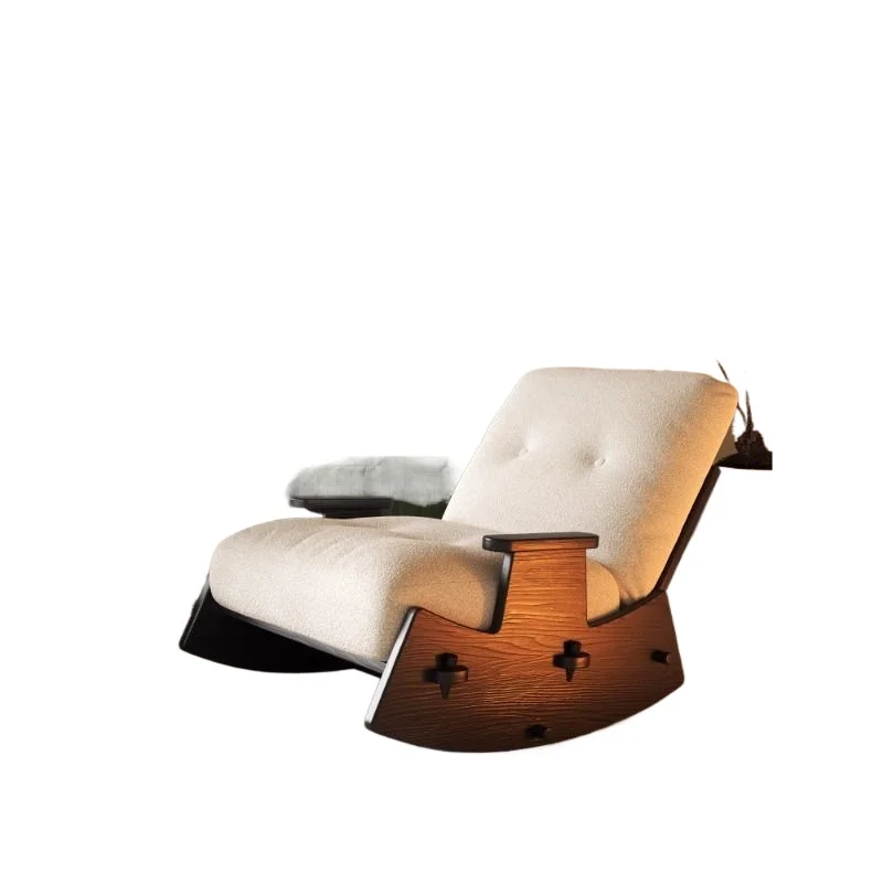 

Solid wood lazy sofa rocking chair, home balcony leisure single recliner, sleepable and reclining retro style