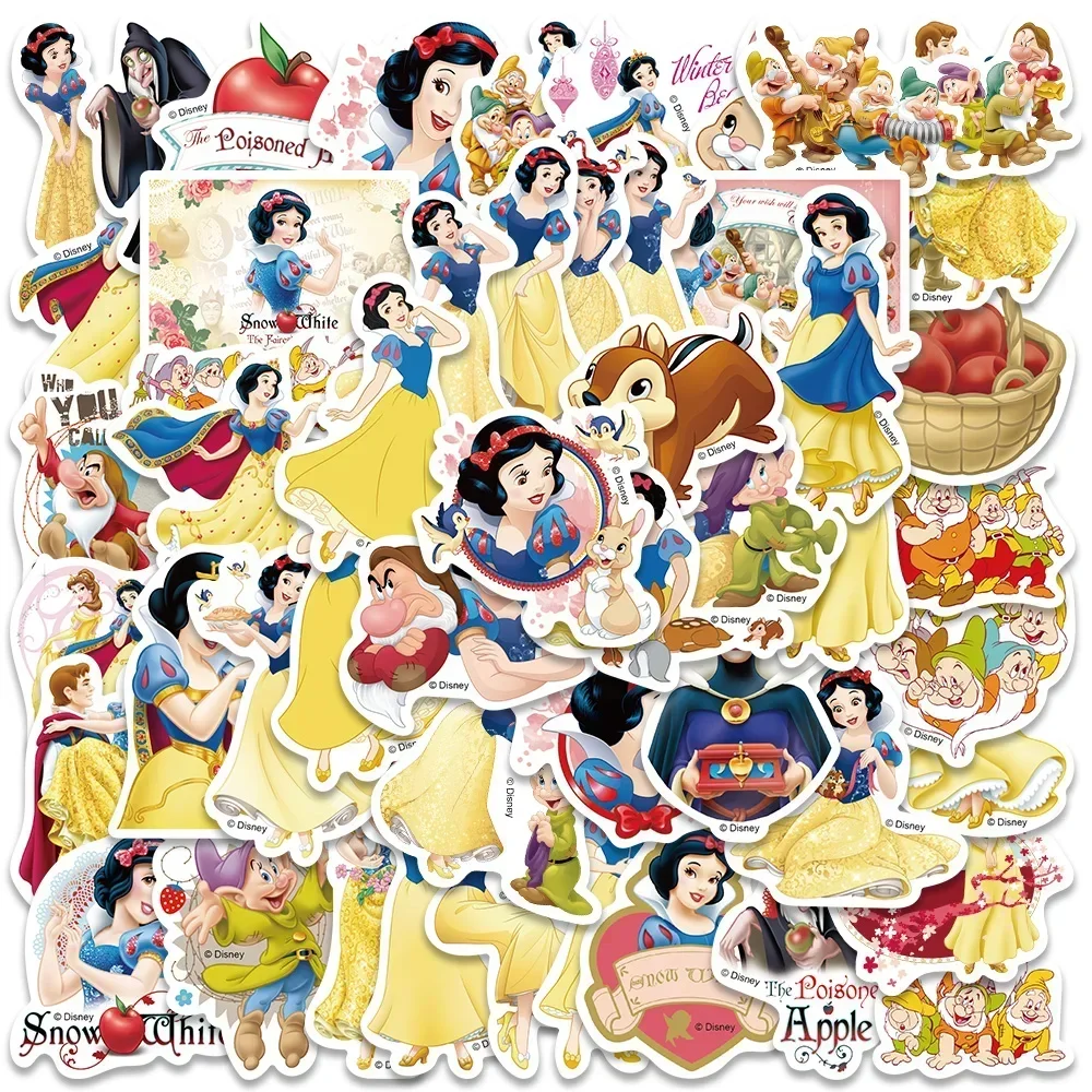 50PCS Snow White Stickers Disney Cartoon Decals For Scrapbook Diary Laptop Luggage Skateboard Graffiti Decal Classic Kids Toys