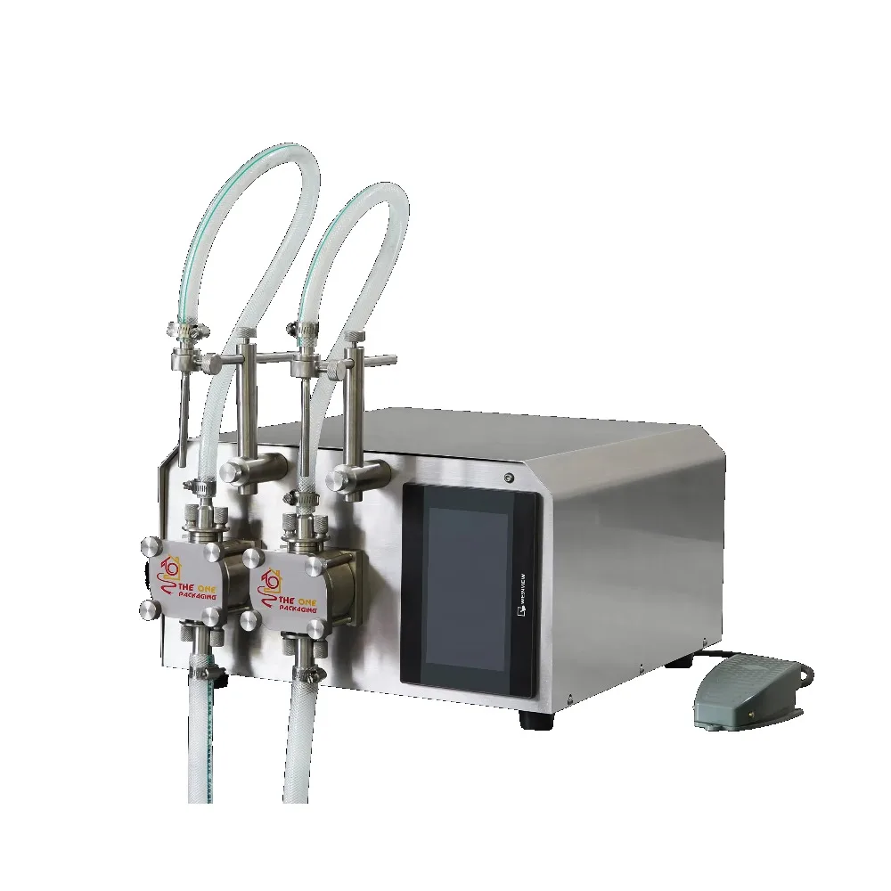 TODF-200 Halbautomatischer Flüssigkeitsfüller mit Doppelkopf |   Dosierung für Shampoo, Reinigungsmittel, Öl, Saftflaschen und Dosen