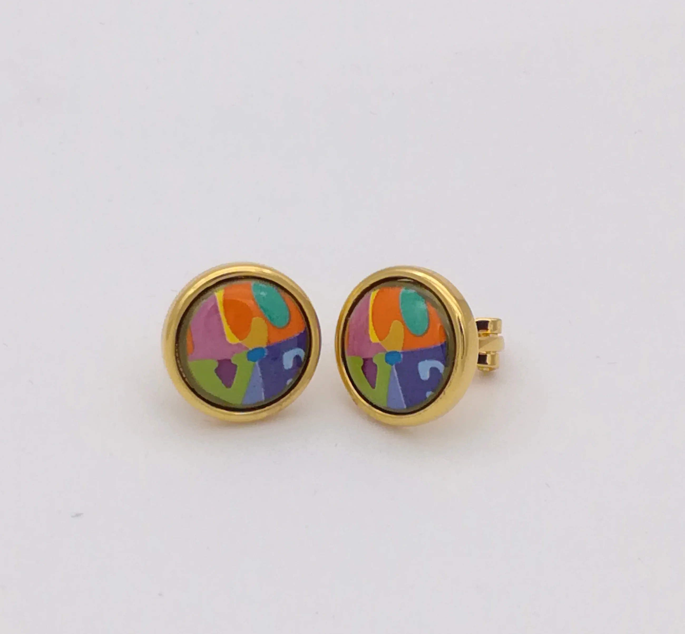 

New European and American style Cloisonne plated 18K gold jewelry Enamel Earrings without ear holes to wear