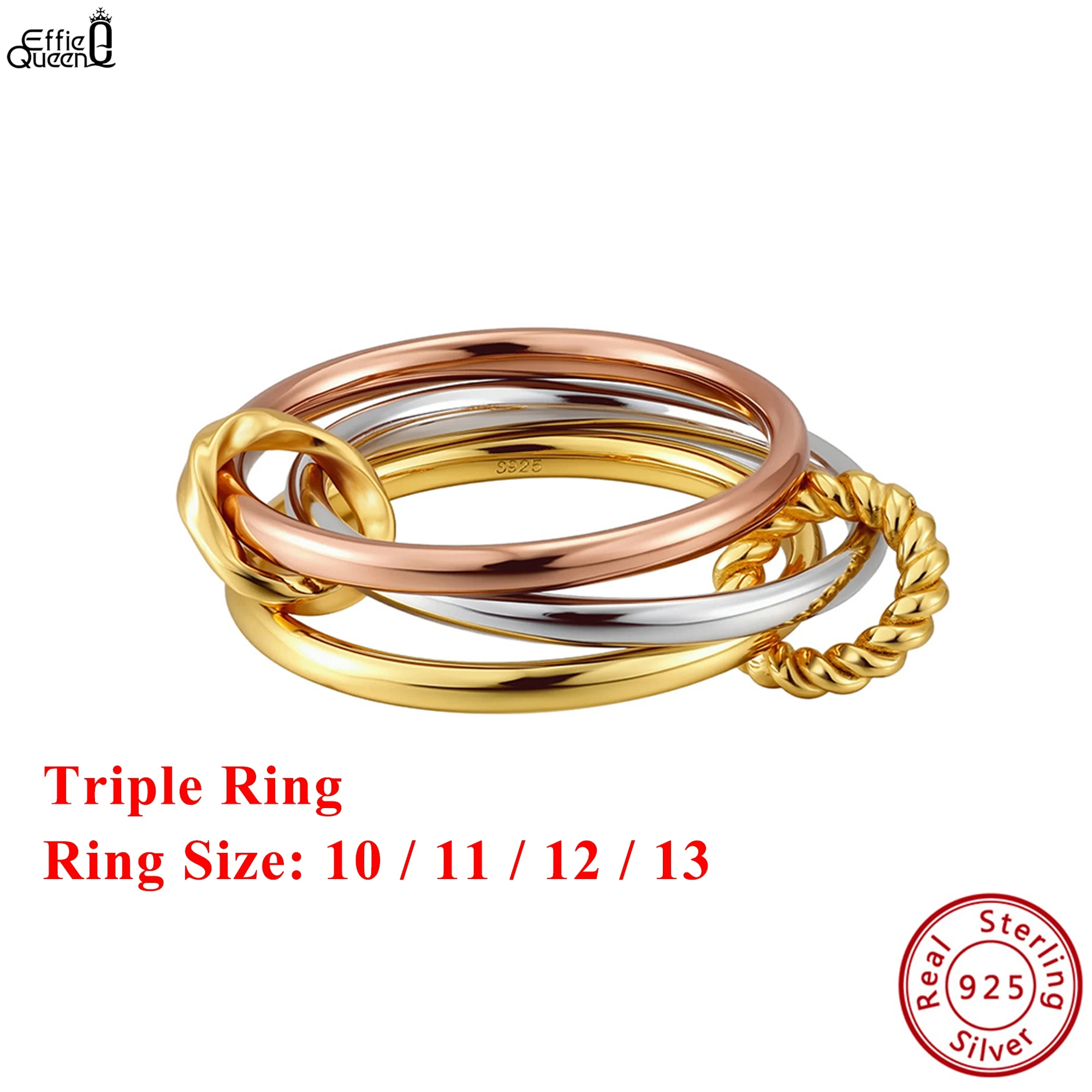 

Effie Queen New 100% 925 Sterling Silver 18k Gold Triple Ring Luxury Jewelry for Men, Women Banquet Gift 2025 Trend Ring NMR15