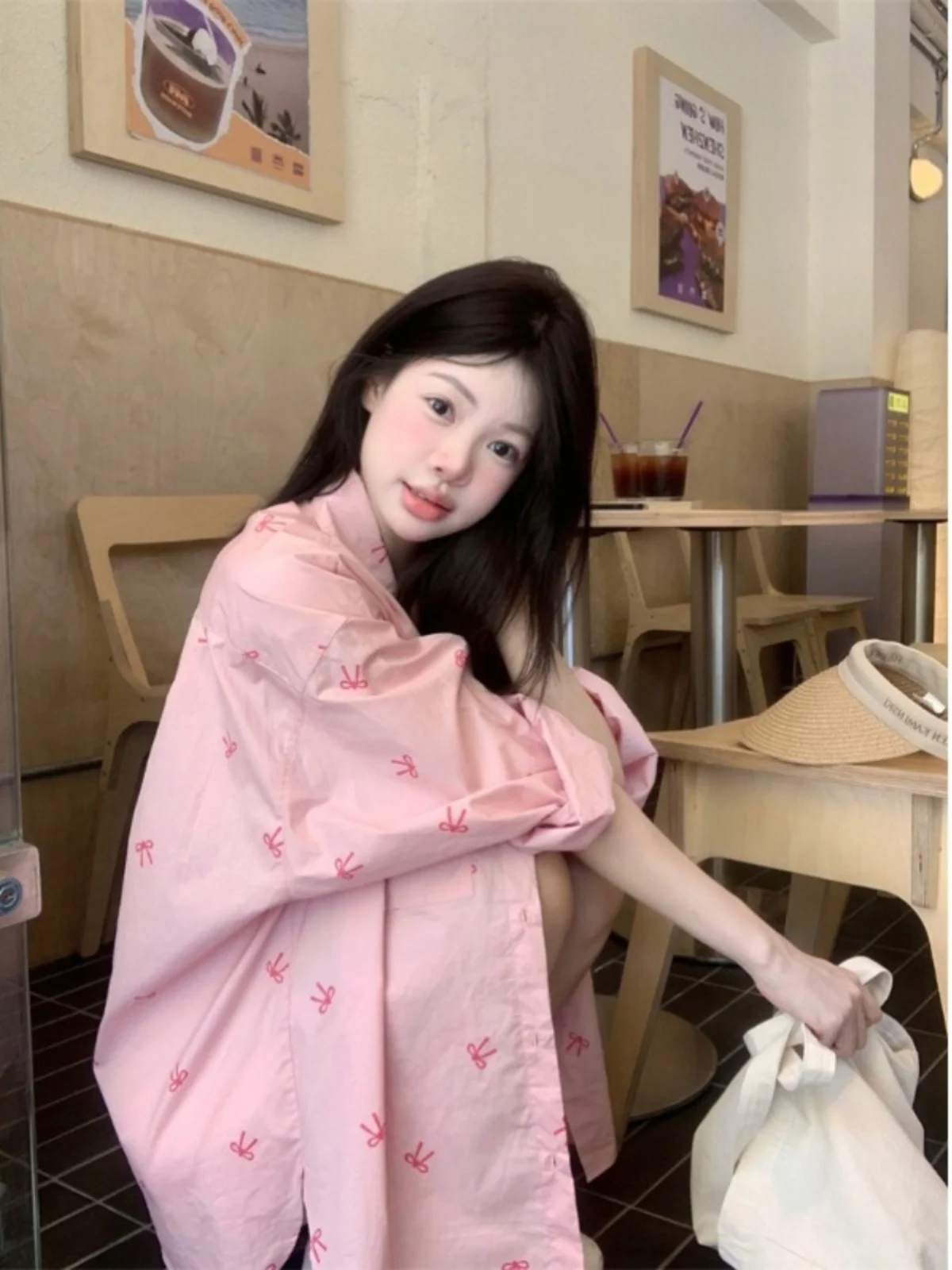 

Розовый кардиган с принтом и узлами, с длинными рукавами, повседневный, женский, осенний, новый, свободный, средней длины, модный топ