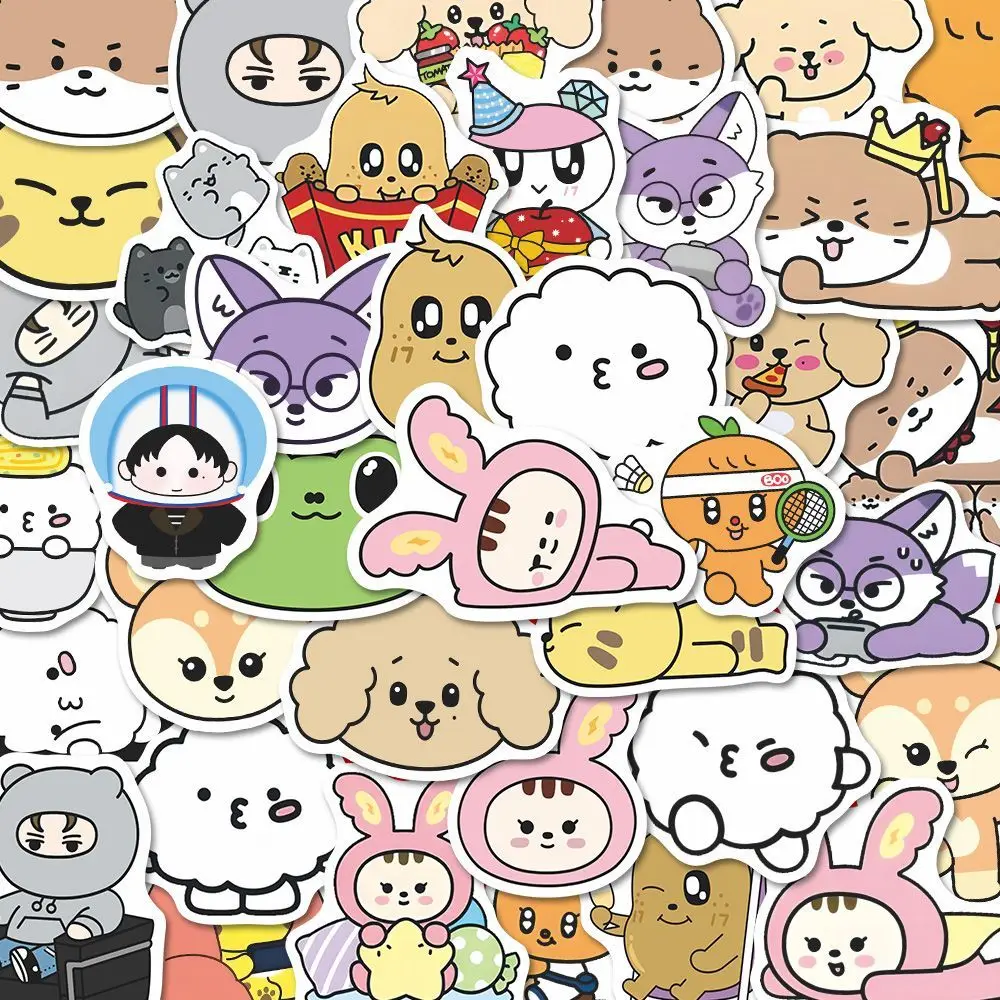 80pcs KPOP Miniteen Cartoon Stickers Cute Animals Creative Cartoon Images DIY Decorative Stickers Korean Stationery Fans Gift