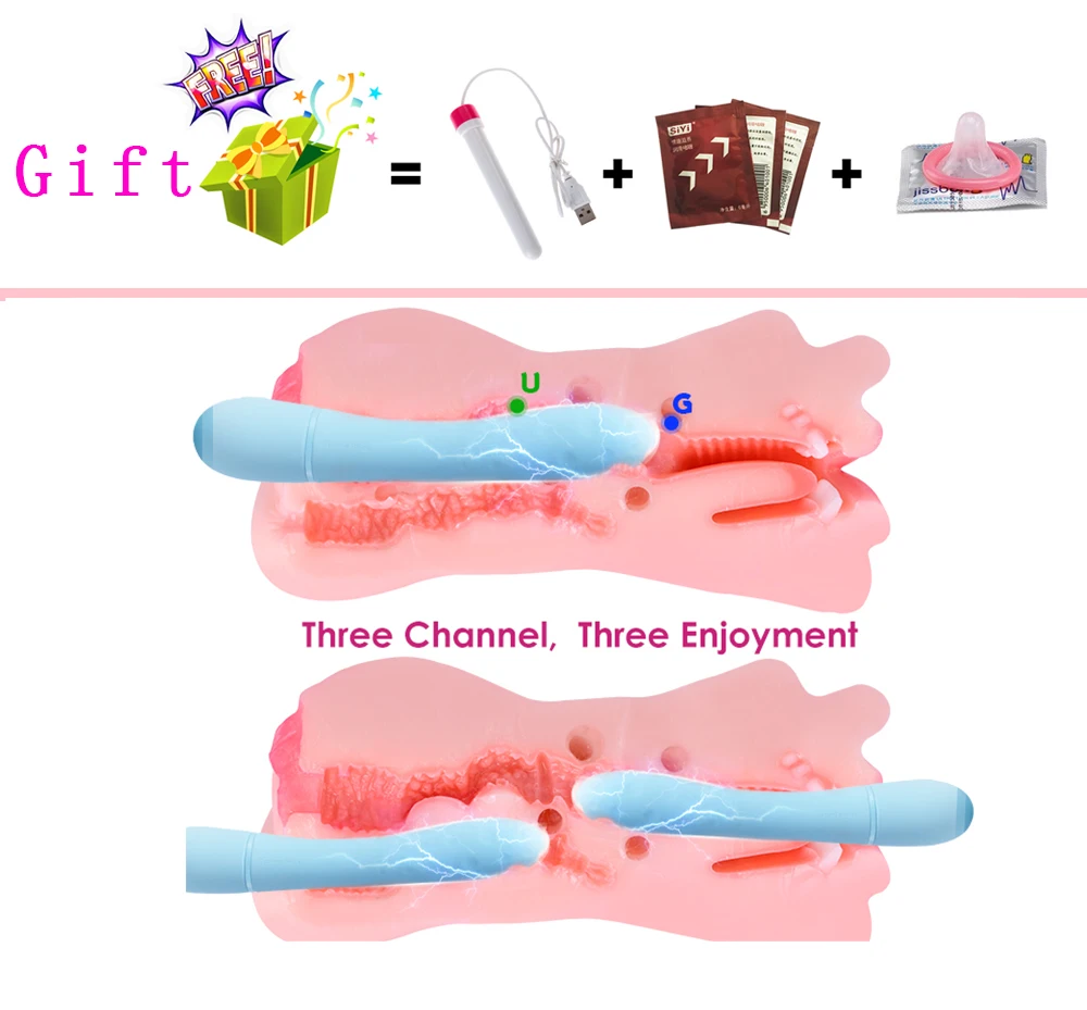 3 IN 1 Male Masturbator Silicone Vagina Real Pussy Open Mouth Teeth Realistic Sex Deep Sex Toys for Men Oral Masturbation Sextoy