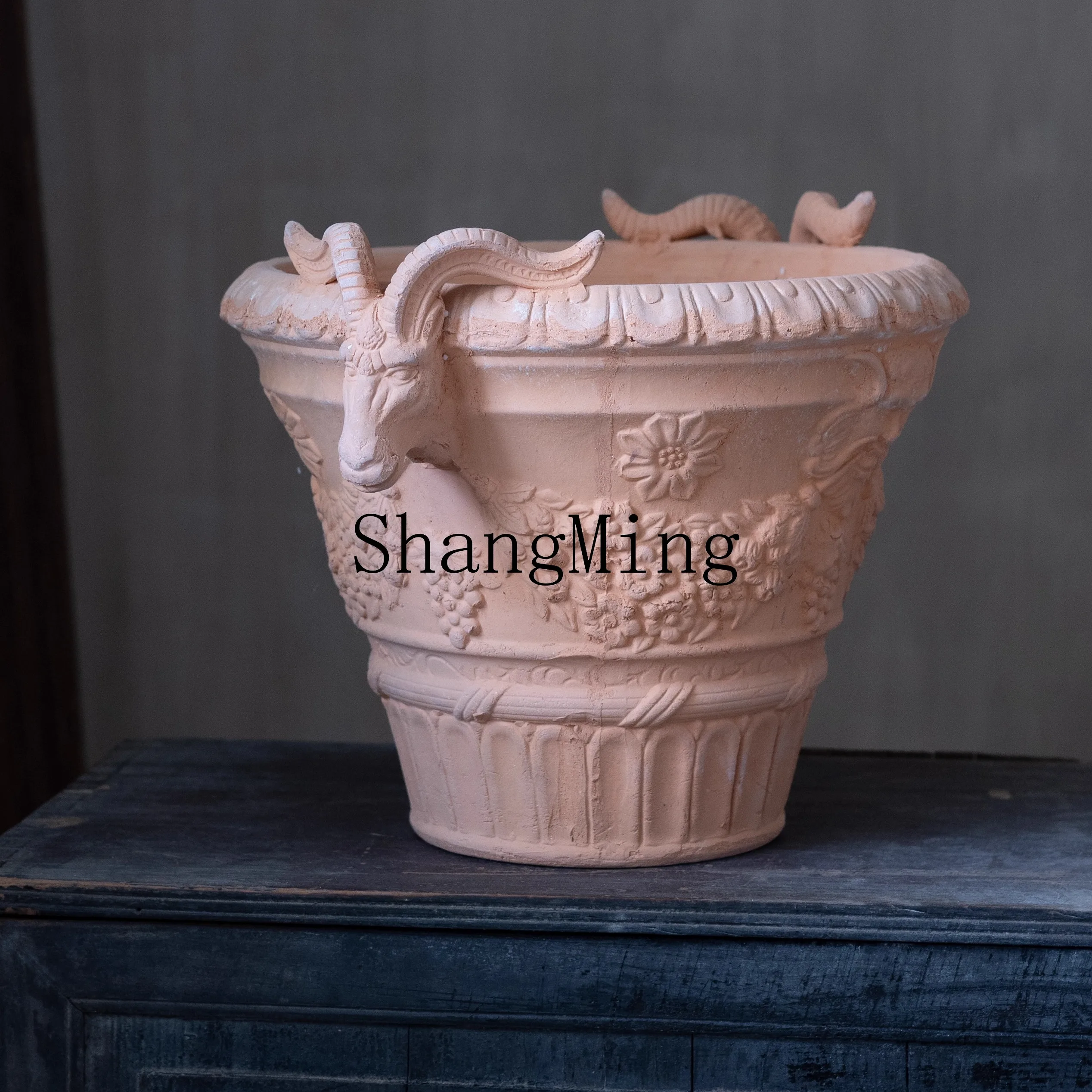

ZYY new handmade coarse clay flower pot retro high-end large-diameter green plant flower pot