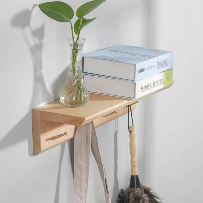 

Настенная полка из массива черного ореха с крючками, скандинавский органайзер для прихожей, настенная вешалка для одежды, хранение одежды в гостиной