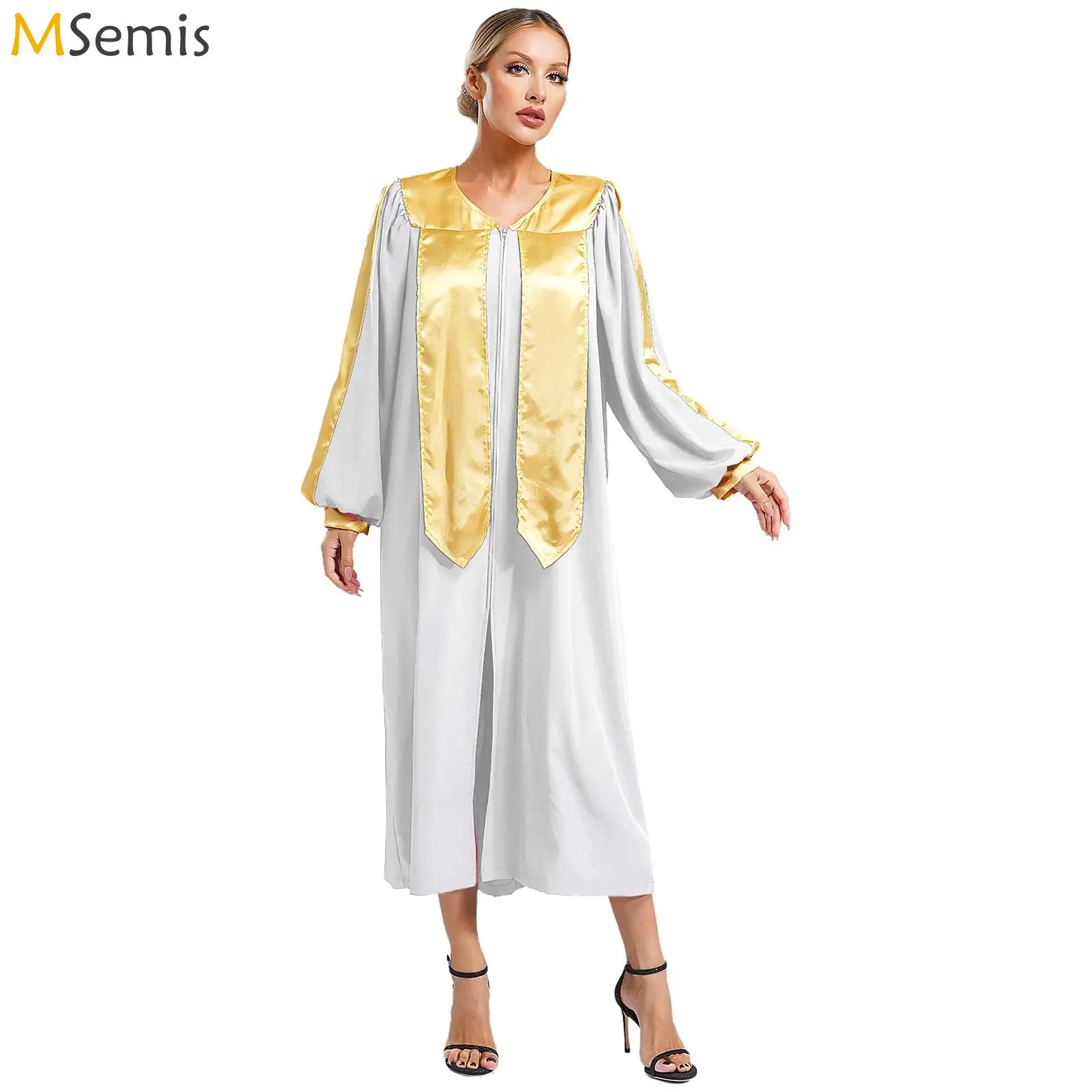 Women Men Muslim Arabic Thobe Robe Long Sleeve Metallic Contrast Choir Robe Church Worship Costume Performance Dancewear Gown