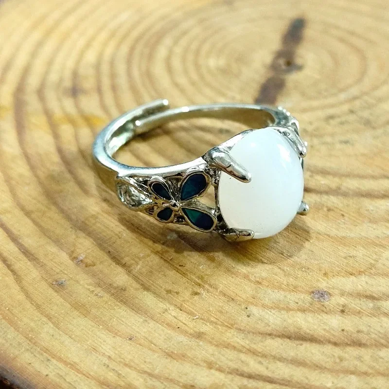 Jianjie المرأة المينا اللون فراشة مطعمة الفاخرة حمامة البيض حجر خواتم مفتوحة أنيقة مأدبة السيدات حلقة اكسسوارات الاتجاه #2