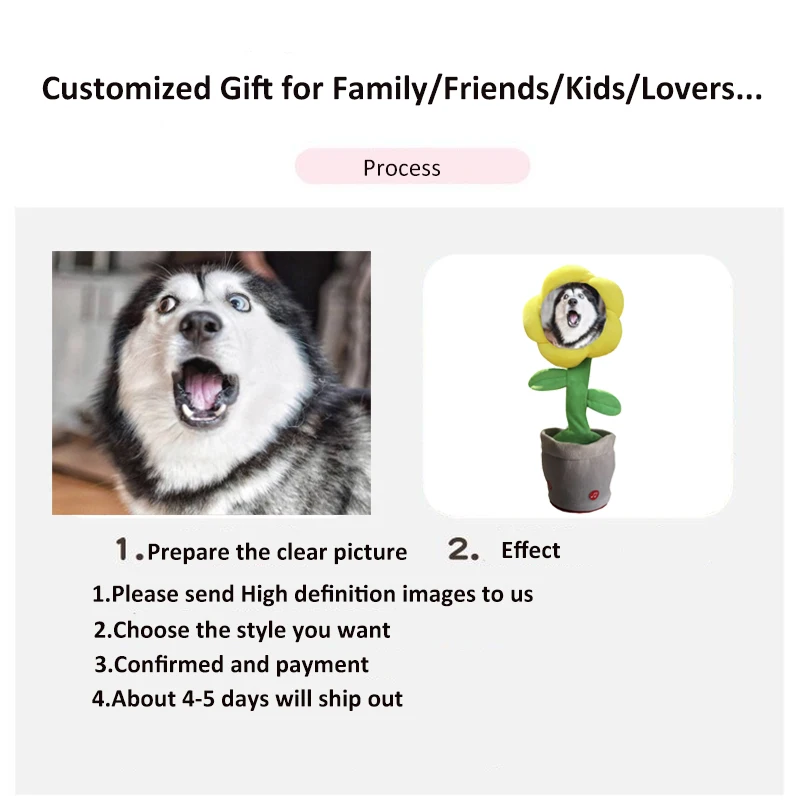 Personalized Customization Photo Flower Gift Christmas Birthday Gift 120 Songs Repeat Speaking Singing Dancing Sunflower Toys image 2