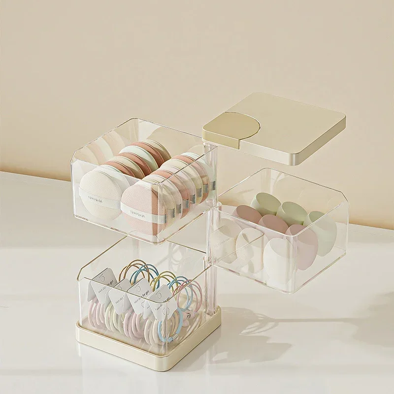 Multi-layer Rotary Powder Puff Storage Box Transparent Cotton Organizer Square Dustproof Storage Cosmetic Beauty Egg