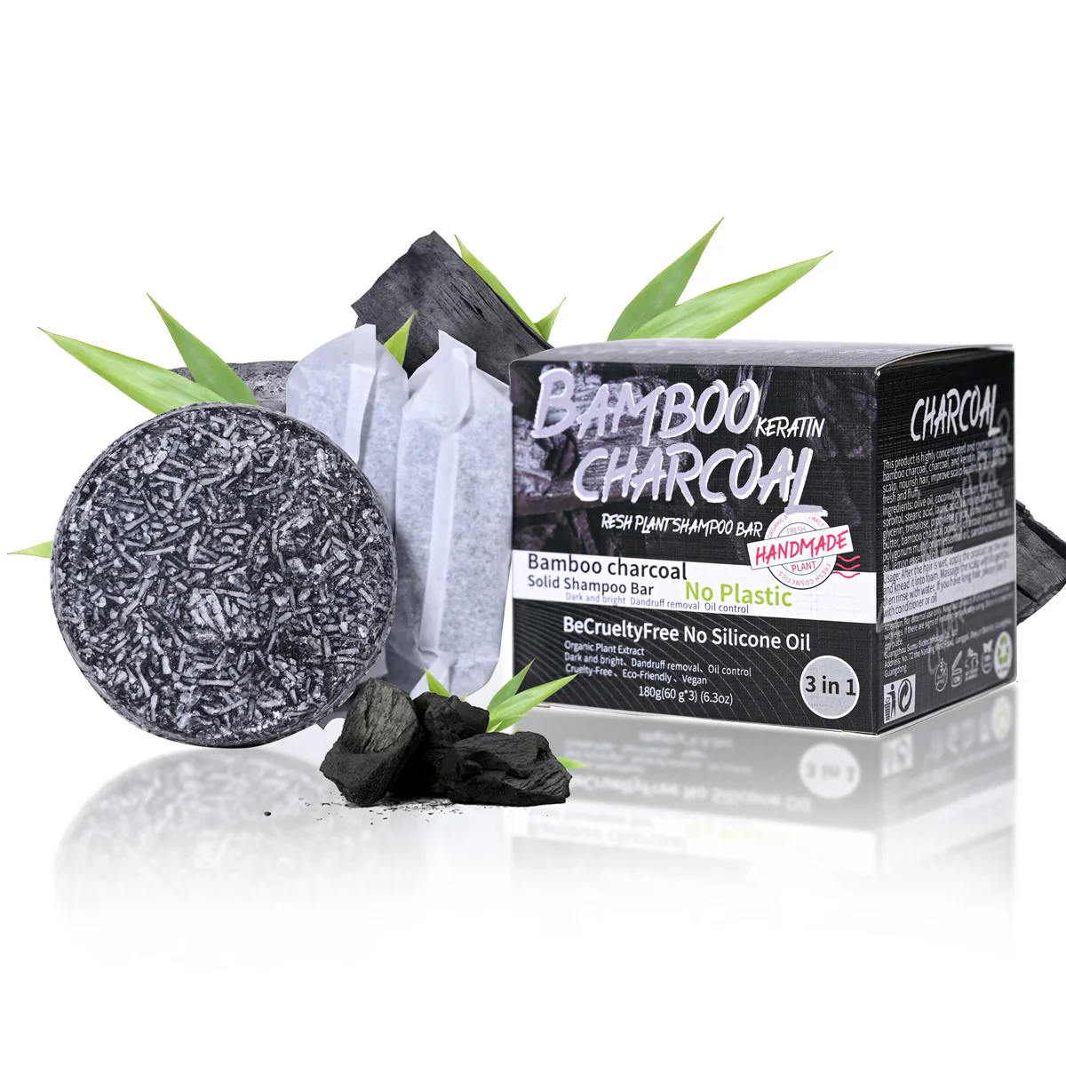 

3pcs Set Of Bamboo Charcoal Plant Extract Essential Oil Shampoo Soap Oil Control Refreshing Solid Shampoo Soap Handmade Soap