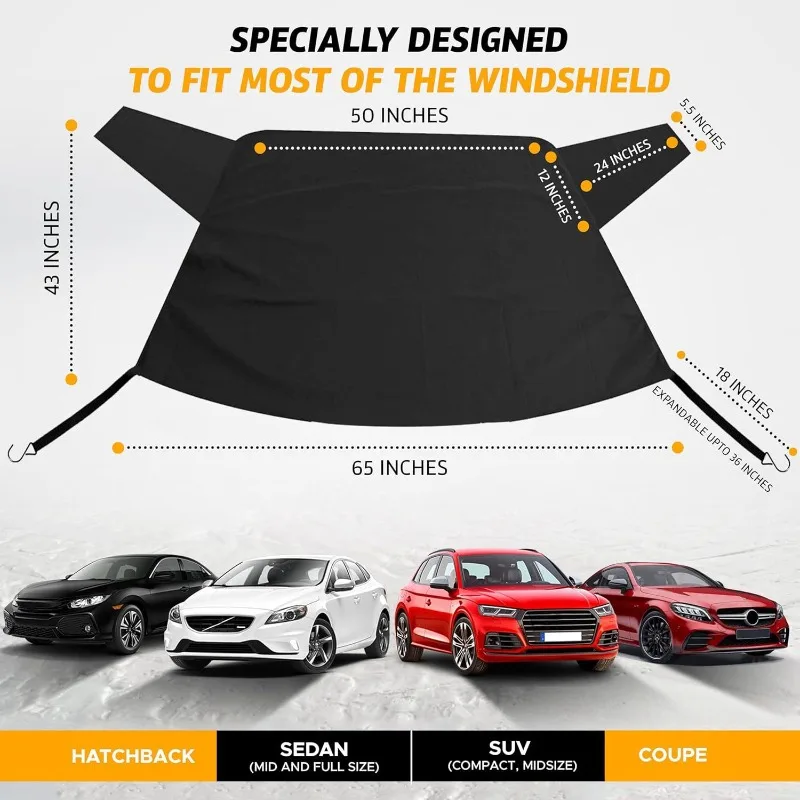 Universal Heavy-Duty Windshield Ice & Snow Protective Cover, Anti-Theft Strap Design, Multi-Size Fits Car/SUV/Truck