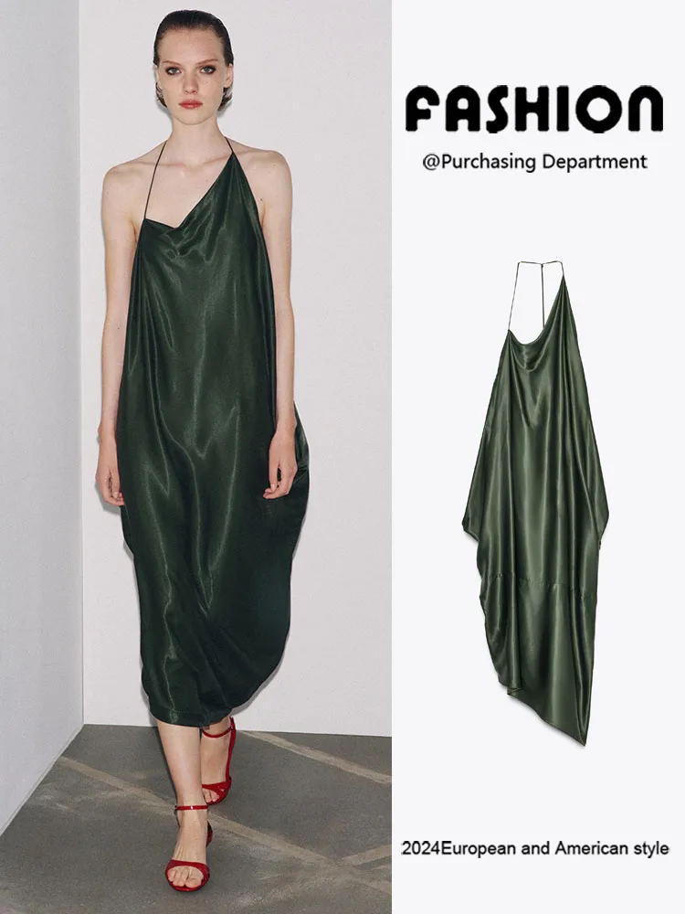 

Sexy Bal Asymmetrical Silk Satin Dr ZA2025 Summer New Arrival Women's High Waist Long Gown for Banquet