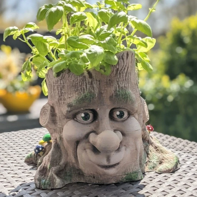 ดอกไม้หม้อแม่พิมพ์ 3D Man Face Tree Stump ซีเมนต์ซิลิโคนแม่พิมพ์ Succulent งานฝีมือทําด้วยมือบ้านสวนตกแต่งเครื่องมือ