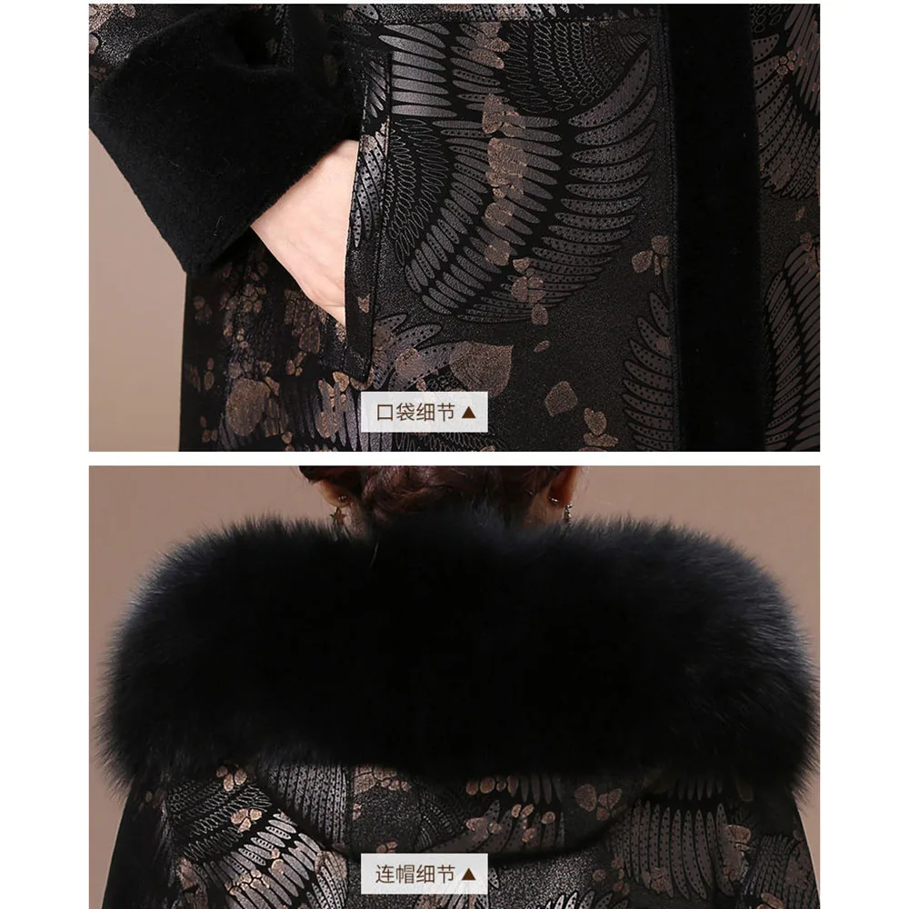 Haut de gamme nouvelles femmes automne hiver veste de fourrure double face fausse fourrure manteau femme d'âge moyen épaissir chaud velours Long pardessus à capuche