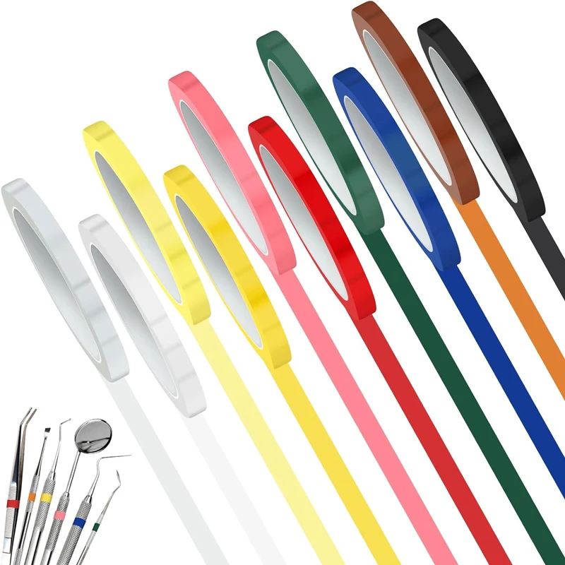 Cinta de identificación para instrumentos dentales AG 1Rolls de 5 mm, colorida, 66 m de longitud, resistente a altas temperaturas, 8 colores, autoclavable