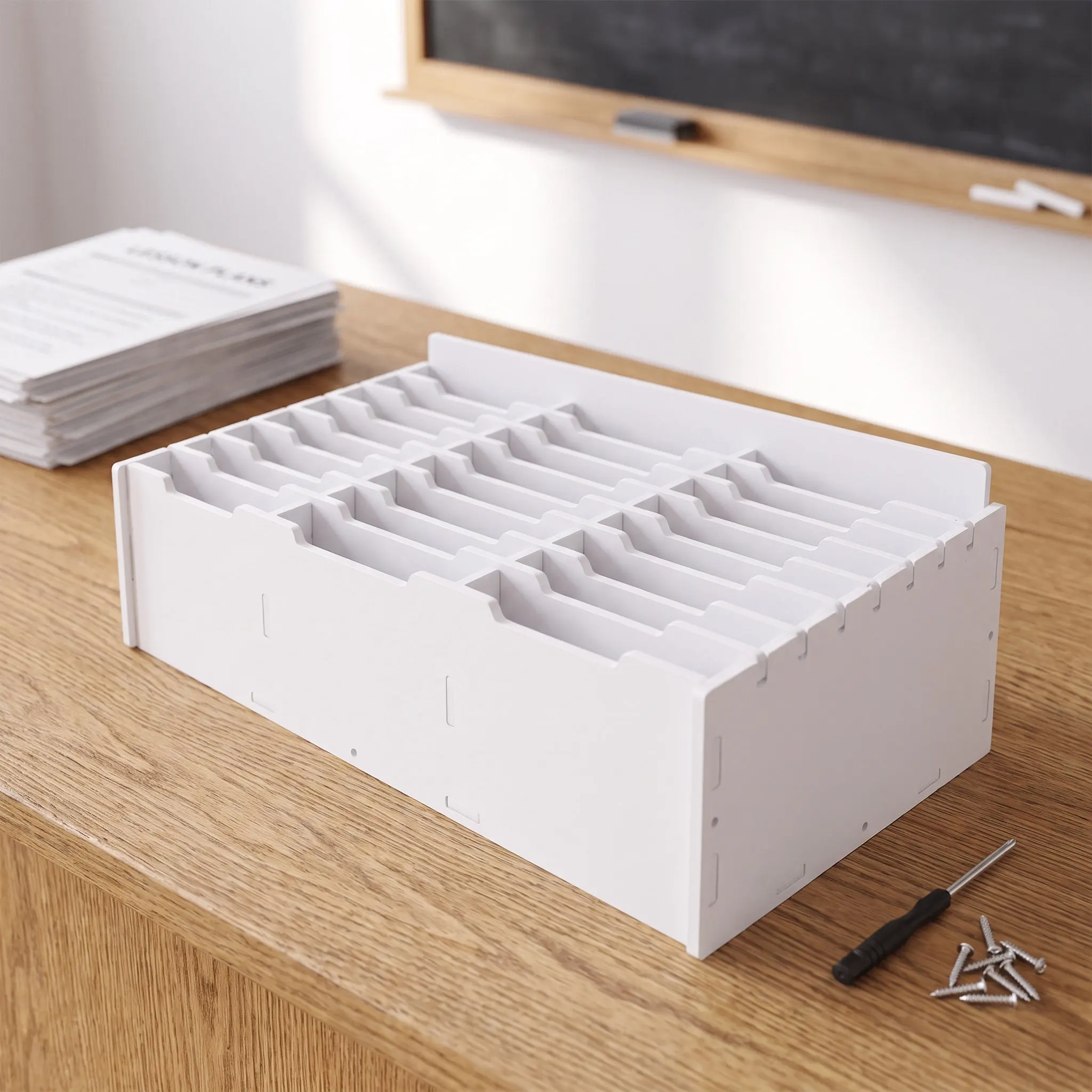 Multi-Grid Phone Storage Box 24 Compartment Desk Organizer for Classroom Meeting Room Educational Institution Tidy Mobile Device
