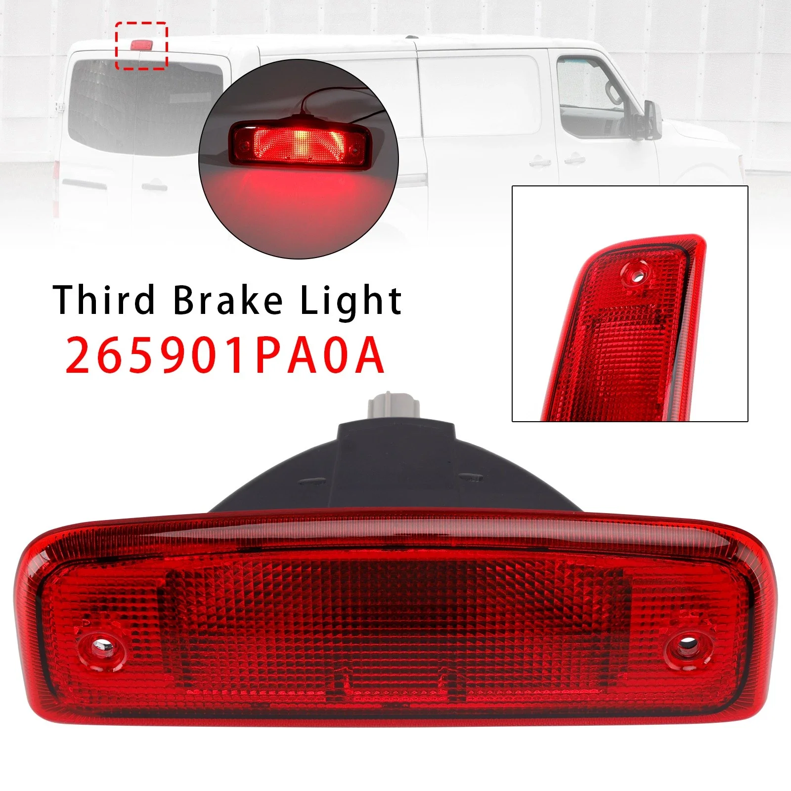 Car High Mount LED Rear 3RD Brake Light Tail Stop Lamp For Nissan NV1500 NV2500 NV3500 2012-2021 265901PA0A Red Lens