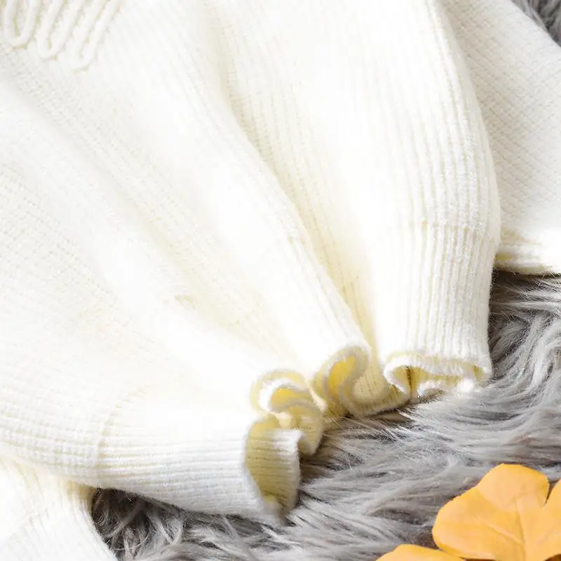 Round Neck Screw Thread Autumn Winter Solid Color Pullover Sweater Knitted Long Sleeve Women\'s Clothing Screw Thread Tops