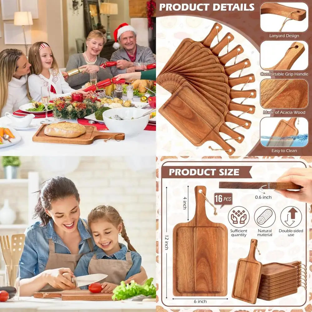 

Acacia Wood 16-Piece Cutting Board Set with Handle, 12x6 Inch, for Kitchen & Table Decor, Ideal for Serving Pizza, Cheese, Bread