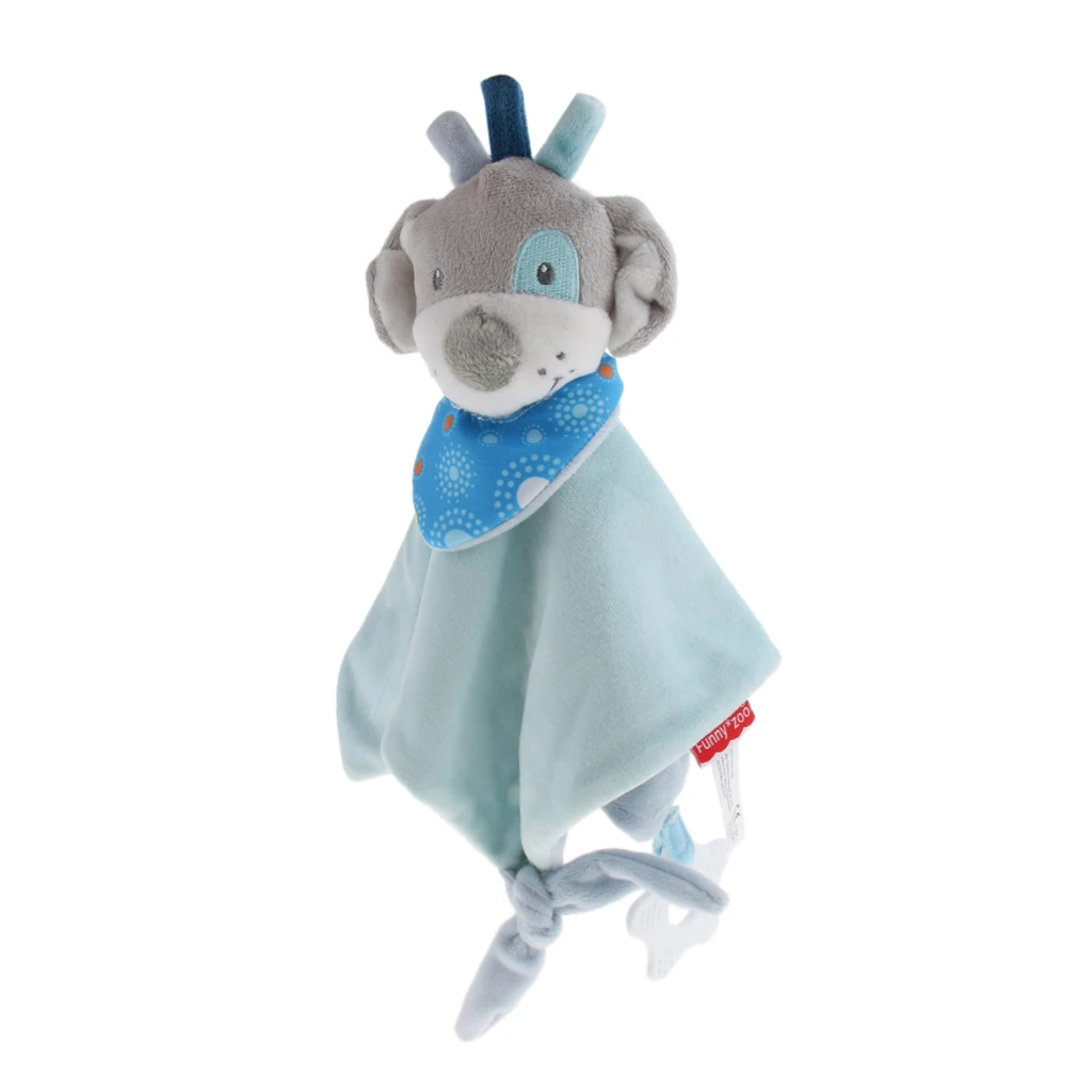 Stuffed Animal Plush Blanket with Bell Sensory Tag for Infant Comfort for Crib Stroller and Car Seat