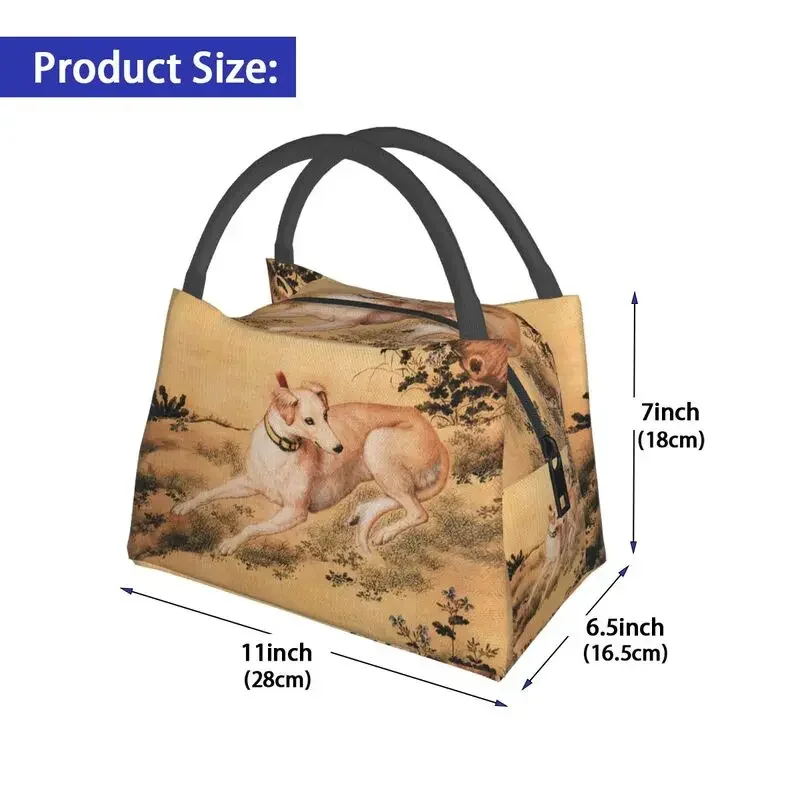 Greyhound Whippet Dog Art Insulated Lunch Bag for Women Vintage Chinese Style Thermal Cooler Lunch Box Office Picnic Travel