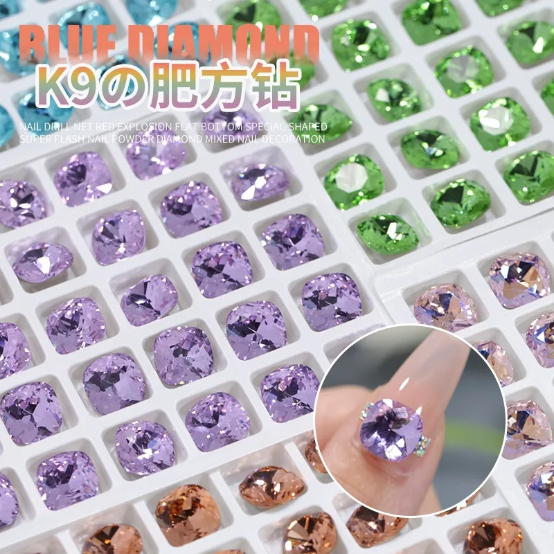 Nail Art Rhinestones Fat Square Shape Crystal Jewelry Gemstone 3D Non HotFix Nail Art Decoration DIY Accessories Tools