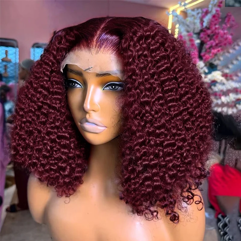 

Бордовый красный # Короткий парик-боб 99J, 13x4 HD, с кружевной передней частью, 100% натуральные волосы, свободная глубокая волна, парик-боб с кружевной основой для женщин, плотность 250%.