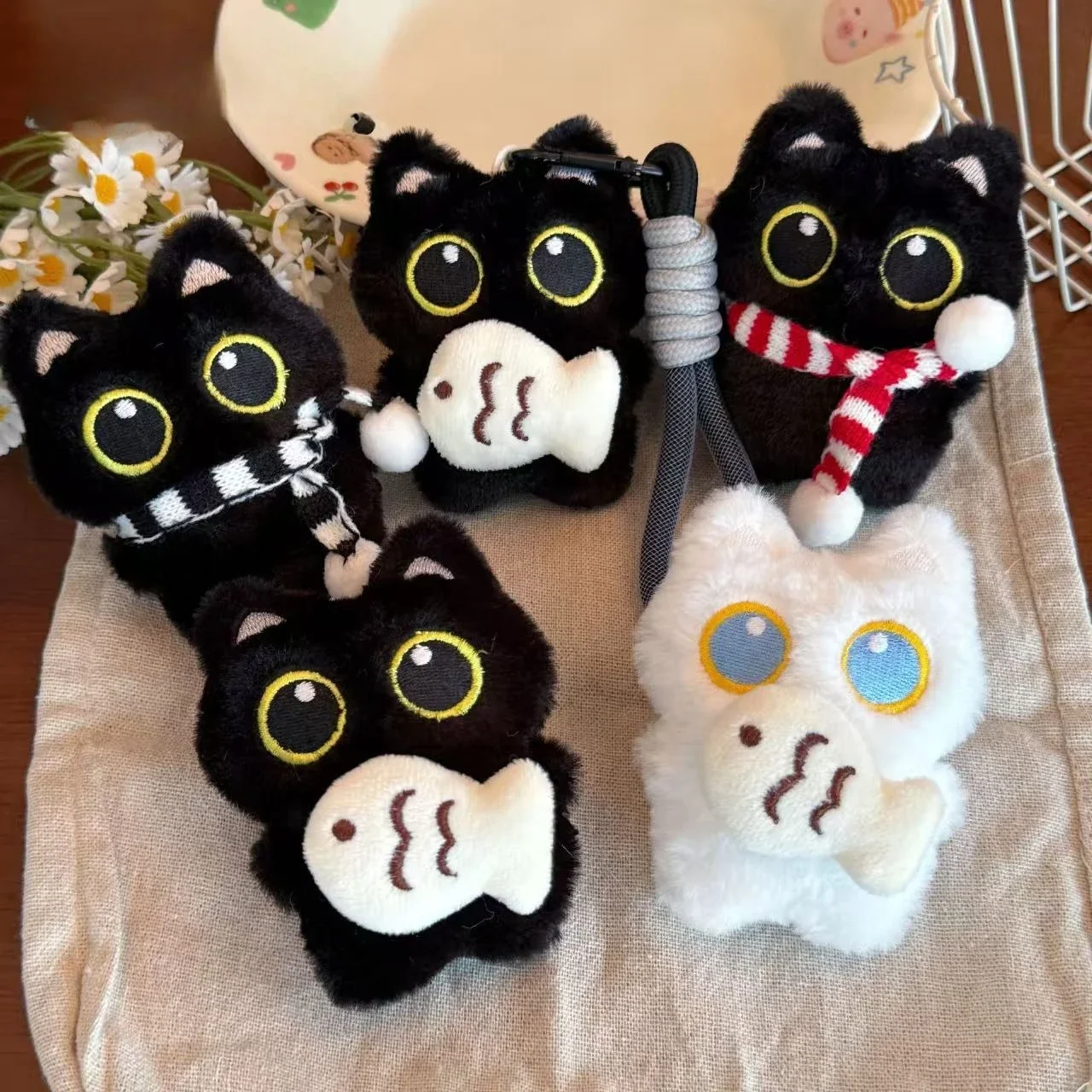 Cool Plush Black Cat Doll Toy Keychain Kawaii Bag Pendant Charms Car Keyring Accessory Gift for Women And Couples - view 3