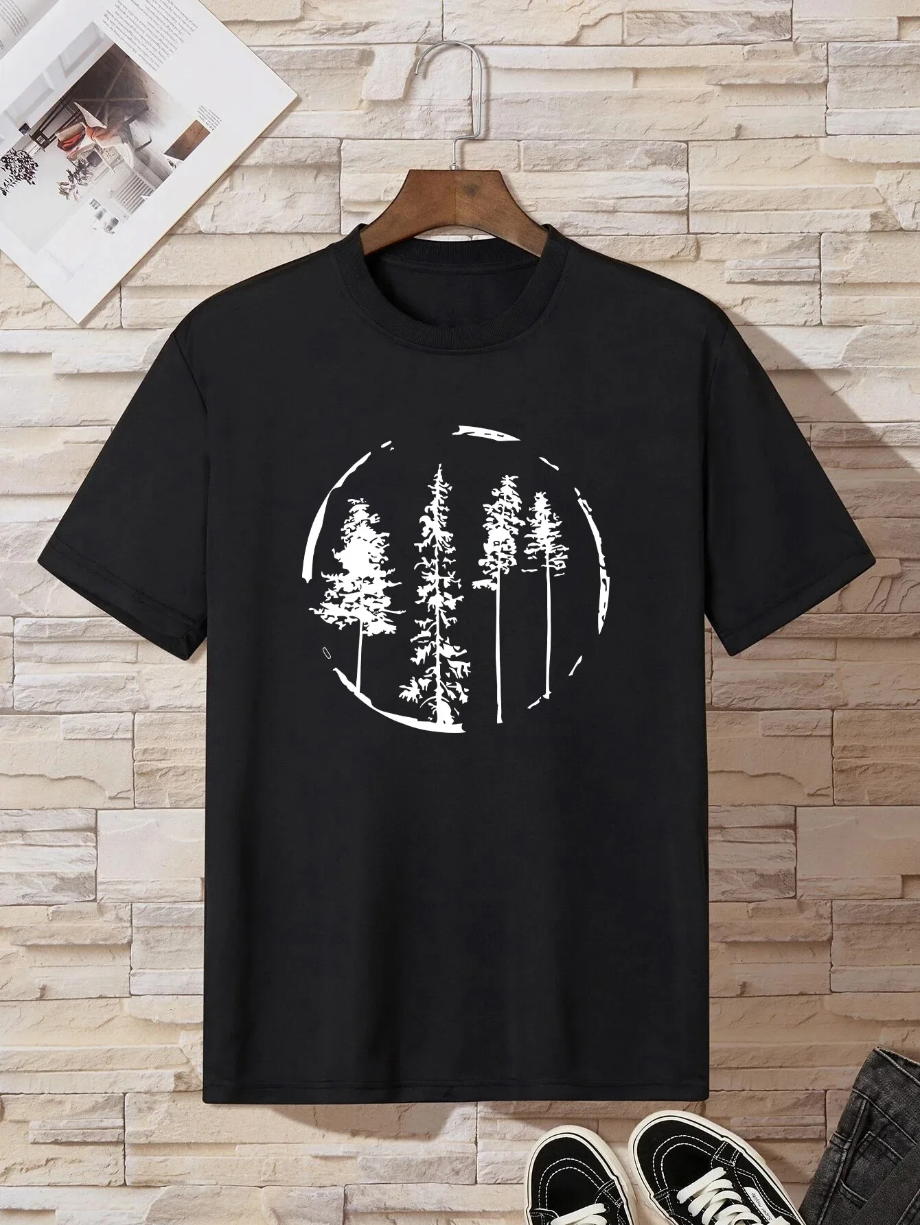 

Fashion Summer T-Shirts Tops,Regular and Oversize Tee Woods Tee,Print T-Shirt for Men's Casual Crew Neck Short-Sleeve