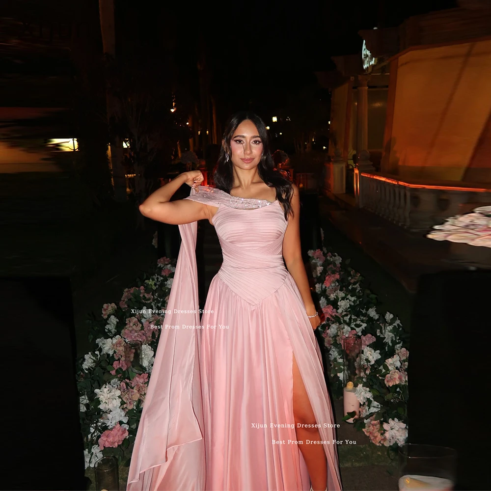 

Xijun розовые длинные вечерние платья трапециевидной формы без рукавов вечерние платья для выпускного вечера в Саудовской Аравии с бусинами и шарфом для выпускного вечера 2026 по индивидуальному заказу
