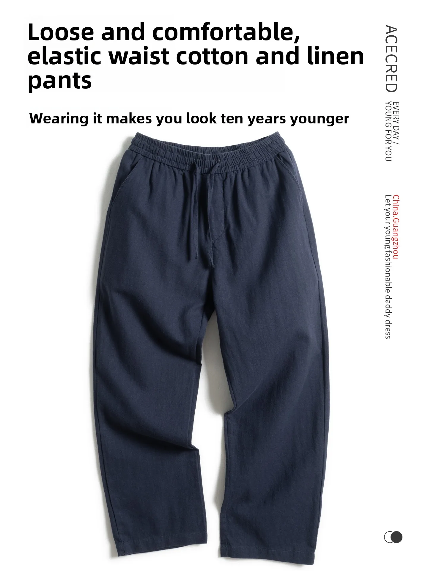 

Loose Cotton Linen Men's Casual Pants Elastic Waist Straight Leg Summer Faion Urban Breathable Comfortable Dad Jeans