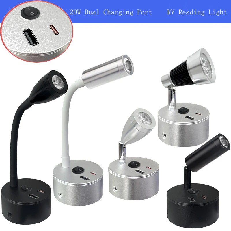 RV 3W Leselampen Wandlampe Typ-C+USB Deckenleuchte Grenzüberschreitend 12V-24V Schwanenhals-LED RV-Licht Schiff Yacht Innenbeleuchtung