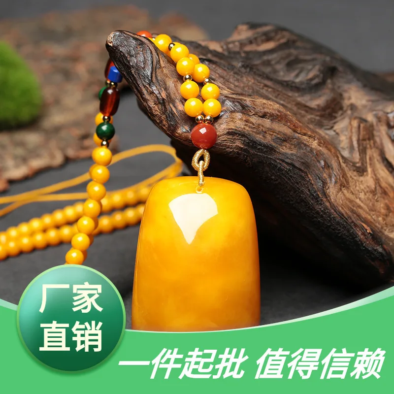 Live Amber Chicken Oil Huangshi Old Beeswax Lucky Pendant Water Drop Pendant Men's and Women's Blood Amber Necklace