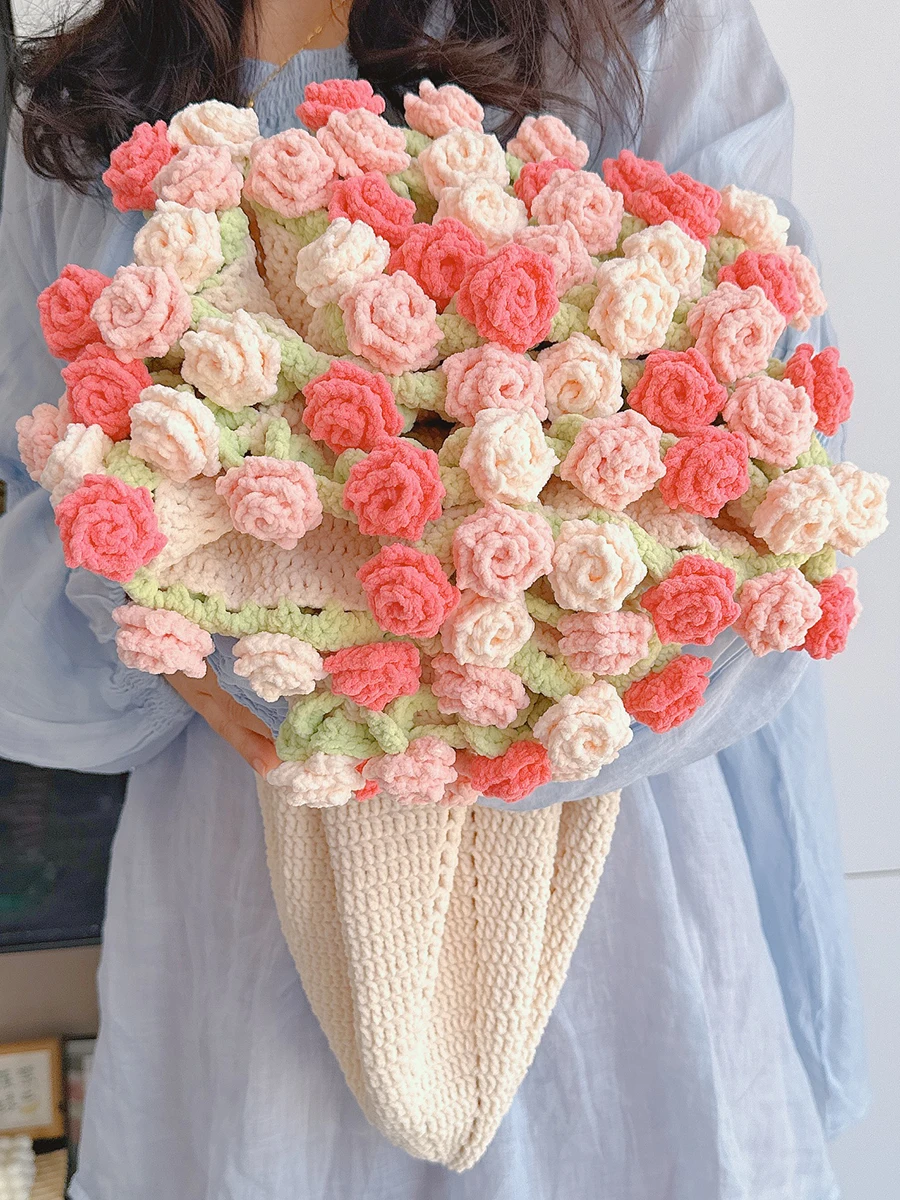 グラデーションカラーのバラの花束ブランケットヤーンかぎ針編みキット手作り織物材料春夏の暖かさと快適さアクセサリー