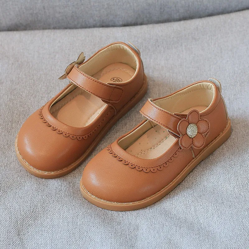 Spring Autumn Baby Girls Flats Soft Grain Cowhide Pretty Flower Lace Children Casual Shoes Fashion Mary Jane Princess Shoes