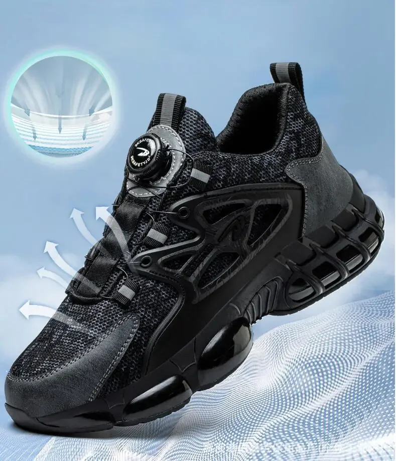 Rotating Button Safety Shoes Men Air Cushion Work Steel Toe Sneaker Man Puncture Proof Work Safety Boots Protective Shoes_voghion.com