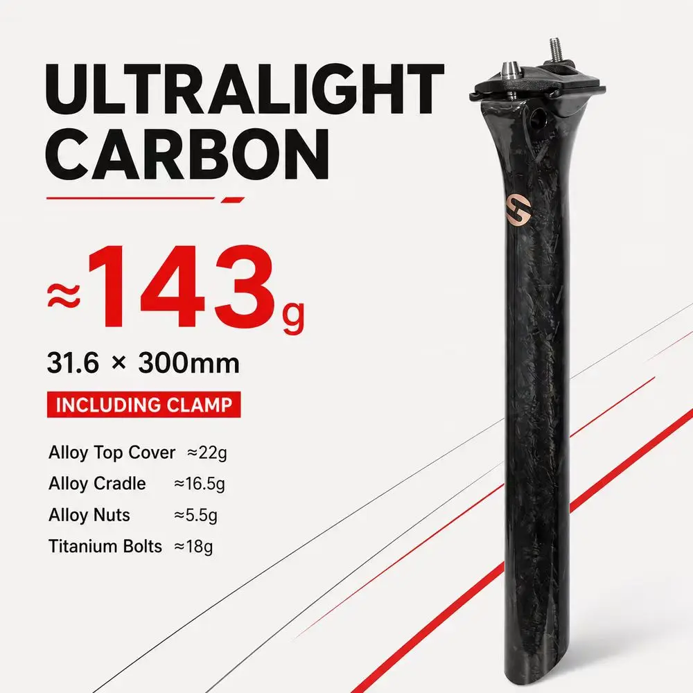 C71 Forged-Pattern Carbon Fiber Bike Seatpost Straight Head for Road MTB Bicycle with Aluminum Alloy Clamp