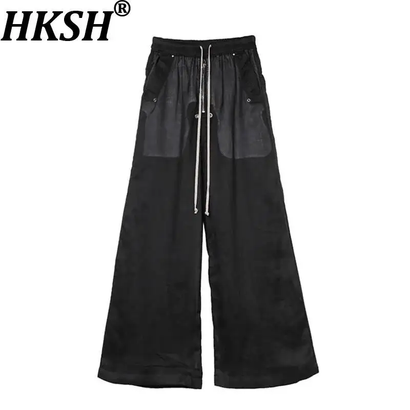 

HKSH Spring Summer Men Tide Original Dark Techwear Trendy Zipper Rivet Mesh Wide-Leg Drawstring Floor-Length Cargo Pants HK7375
