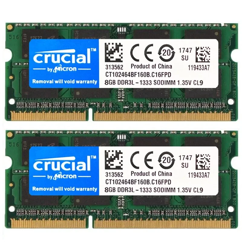 Crucial DDR3 DDR3L Laptop RAM 2GB 4GB 8GB 1066 1333 1600MHz 204Pin SODIMM PC3 PC3L Notebook Memory 1.35V 1.5V