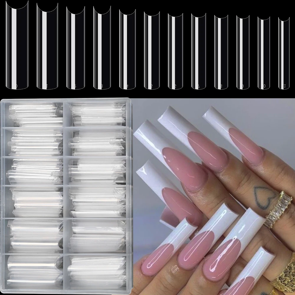 

240 шт. Длинные накладные ногти C-образной формы, прозрачные, полупрозрачные, квадратные, искусственные, для женщин, готовые к нанесению