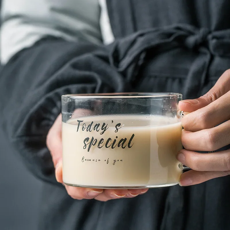 500ml Creative letter glass mug,large belt with juice mug office teacup dessert cup oatmeal breakfast cup milk Drinkware