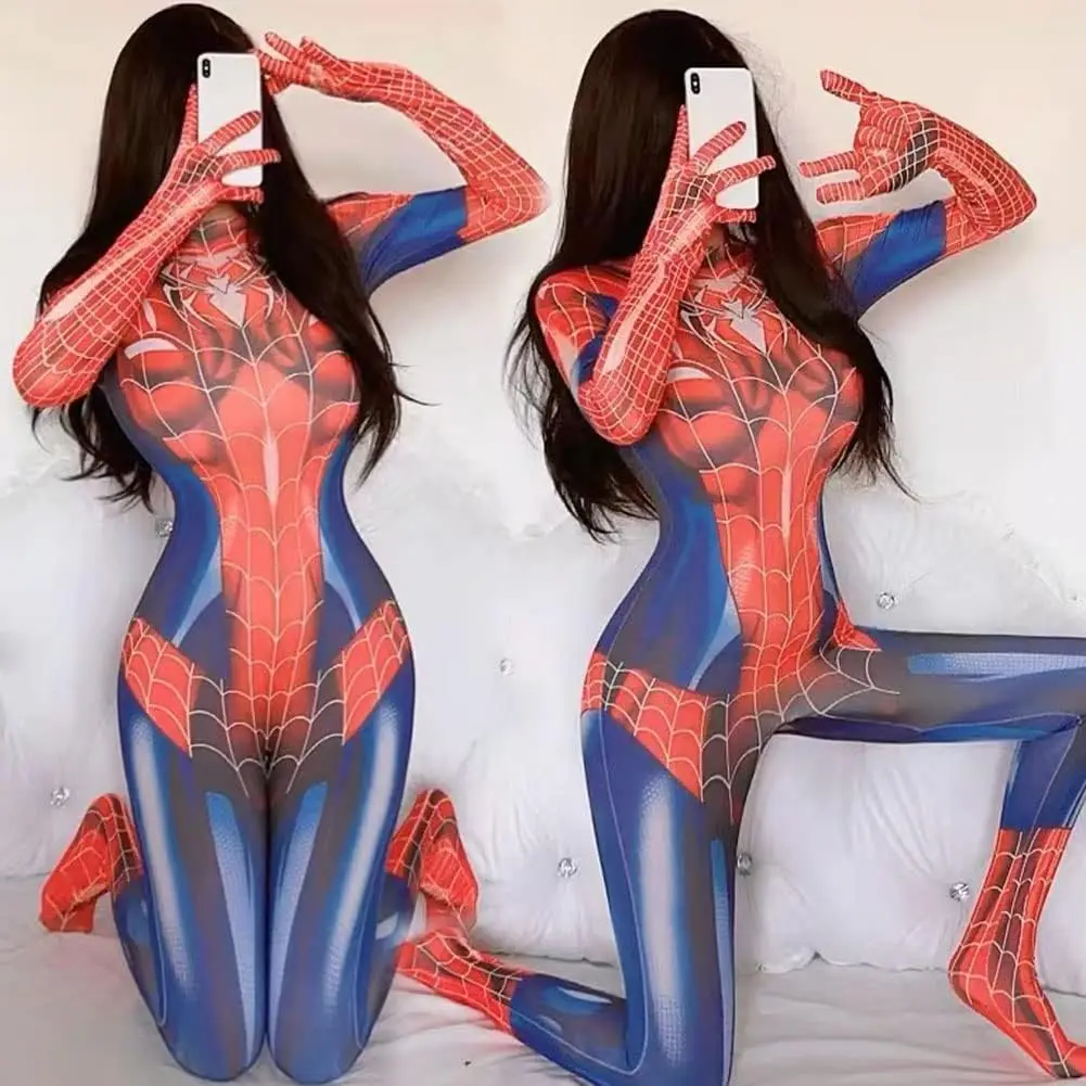 Dames Sexy Spider Kostuum Maskers Voorste Onderkant Bodysuit Vrouwen Halloween Meisje Superheld Cospaly Jumpsuit