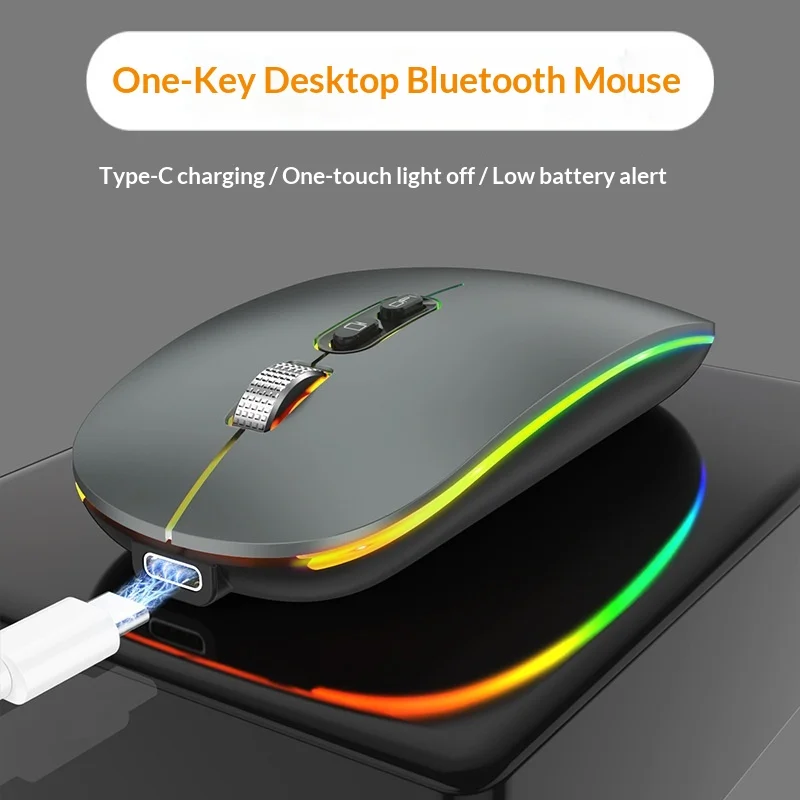 Fmouse M103 Dual Mode Silents Wireless Bluetooth Mouse Rechargeable Type-C Charging One Key Light Off For Laptop Office Gaming